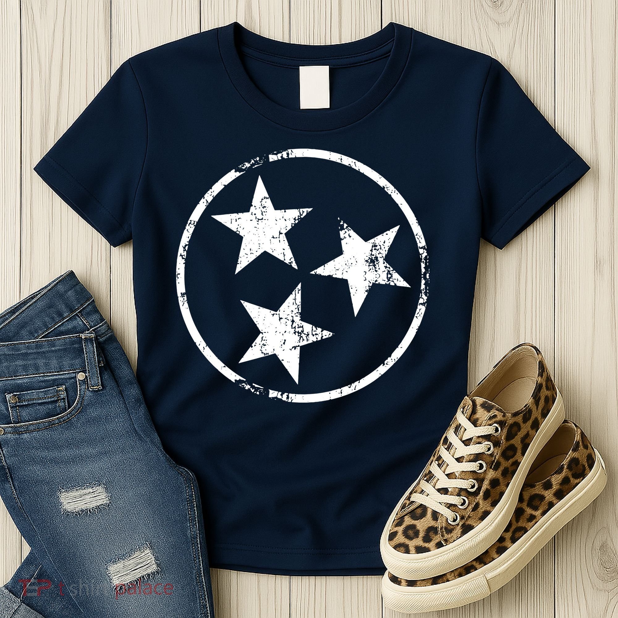 3 Star Tn Flag Graphic White Distressed Tennessee State Flag Women's T-Shirt