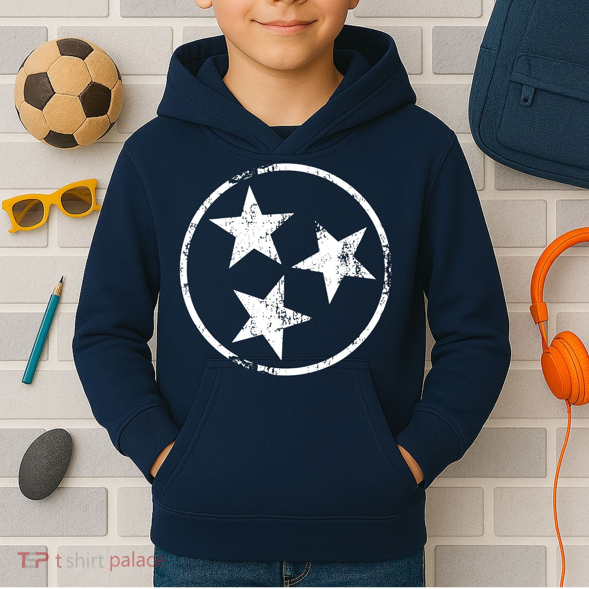 3 Star Tn Flag Graphic White Distressed Tennessee State Flag Kids Hoodie