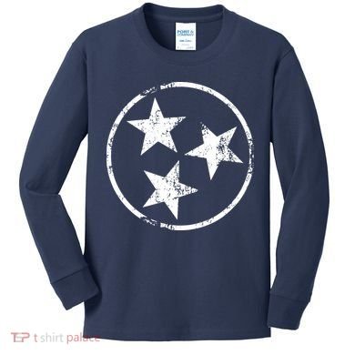 3 Star Tn Flag Graphic White Distressed Tennessee State Flag Kids Long Sleeve Shirt