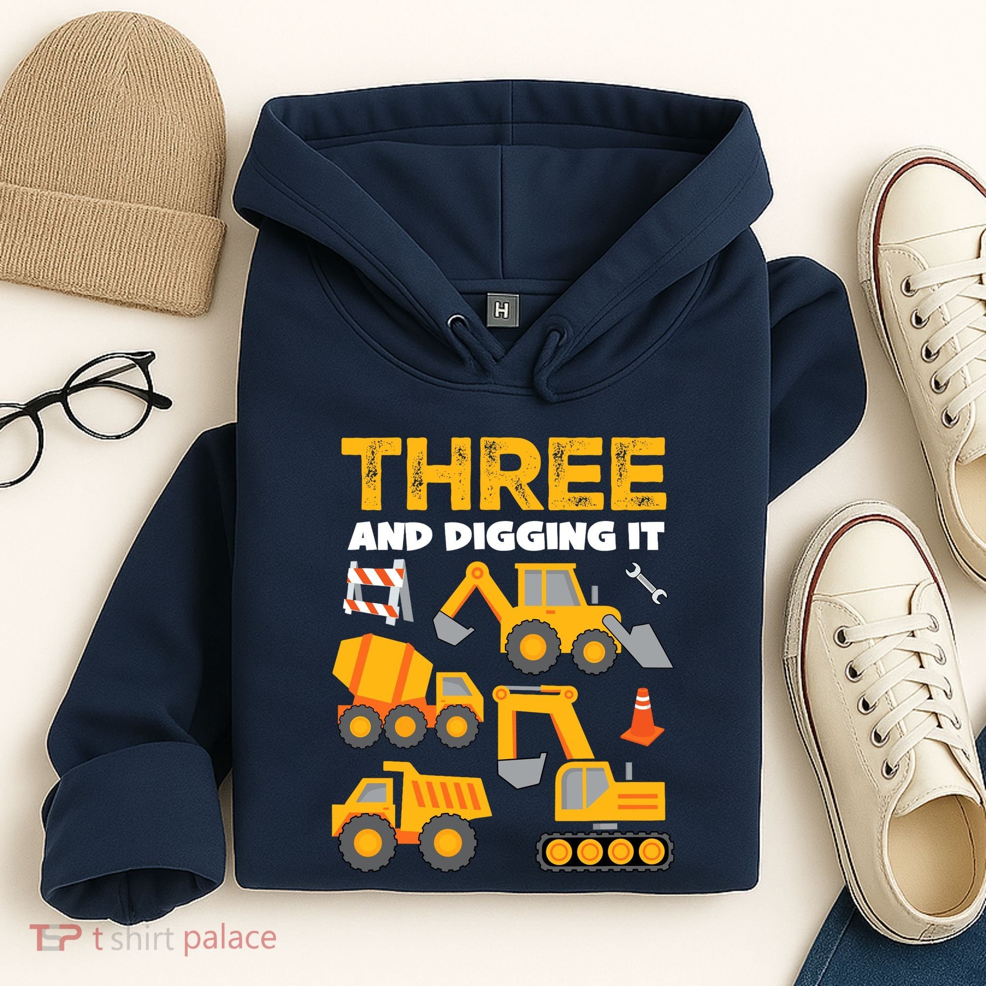 3 Three And Digging It 3rd Birthday Boy Construction Truck Hoodie