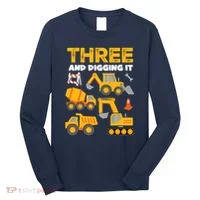 3 Three And Digging It 3rd Birthday Boy Construction Truck Long Sleeve Shirt thumb 0