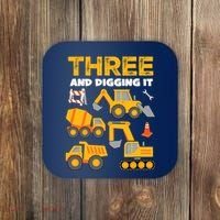 3 Three And Digging It 3rd Birthday Boy Construction Truck Coaster thumb 0