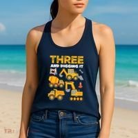 3 Three And Digging It 3rd Birthday Boy Construction Truck Women's Tank Top thumb 2