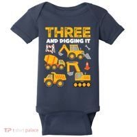 3 Three And Digging It 3rd Birthday Boy Construction Truck Baby Bodysuit thumb 0
