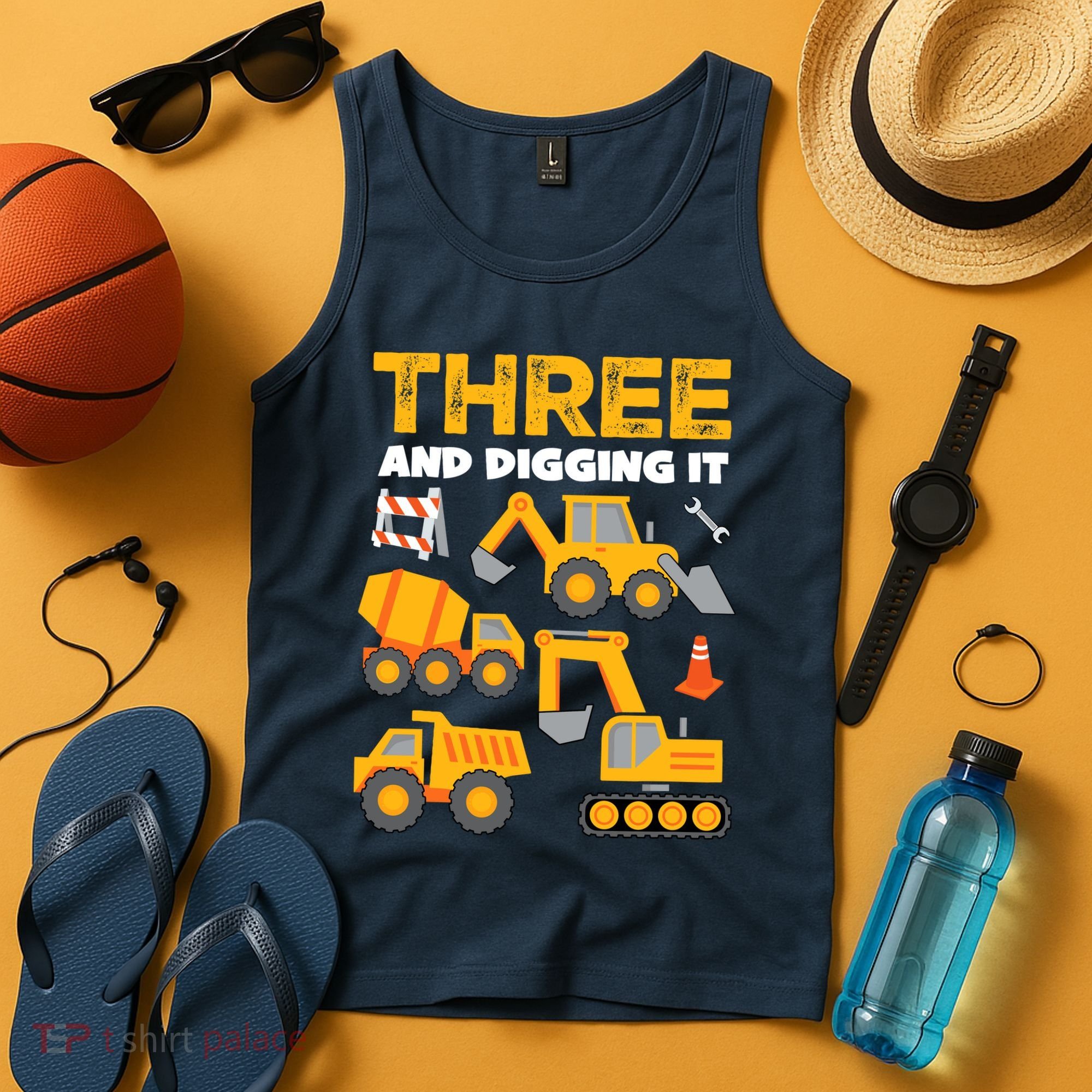 3 Three And Digging It 3rd Birthday Boy Construction Truck Tank Top