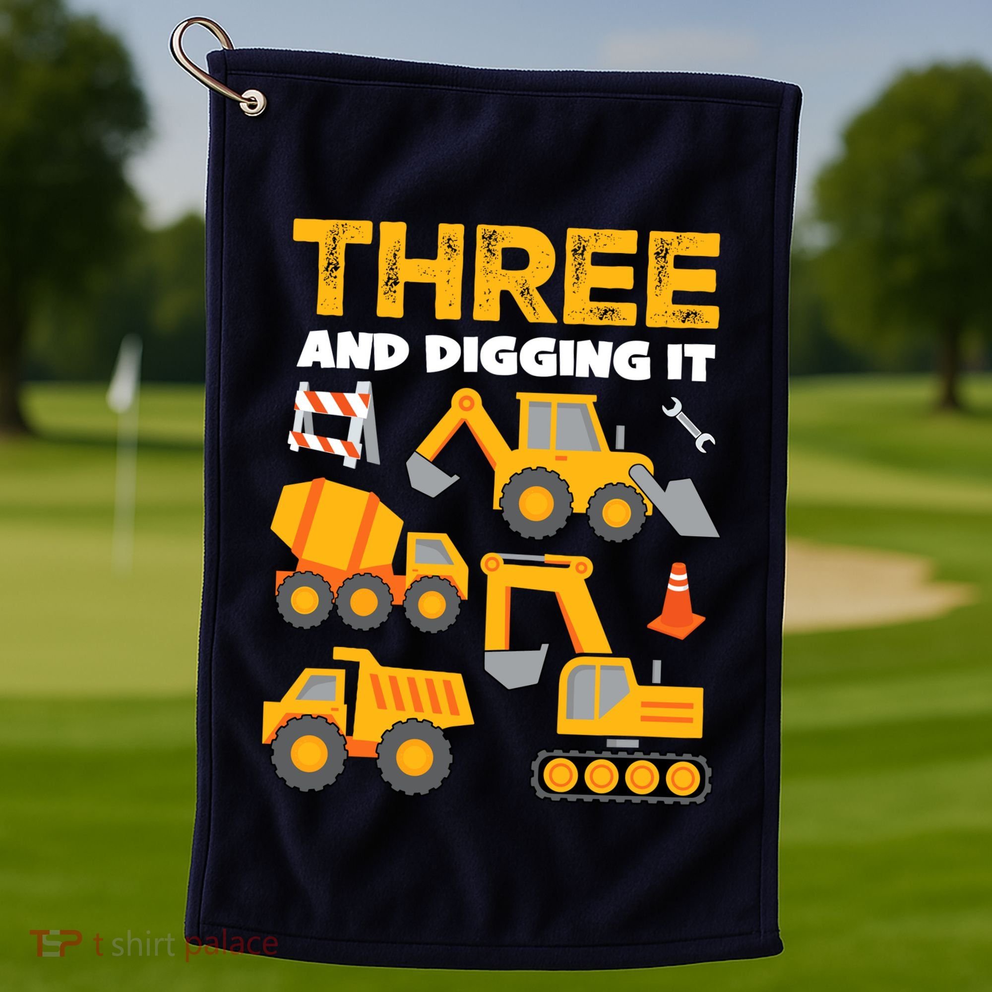 3 Three And Digging It 3rd Birthday Boy Construction Truck Golf Towel