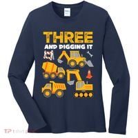 3 Three And Digging It 3rd Birthday Boy Construction Truck Women's Long Sleeve Shirt thumb 0