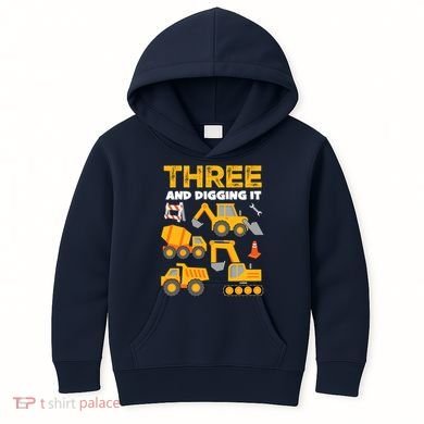 3 Three And Digging It 3rd Birthday Boy Construction Truck Kids Hoodie