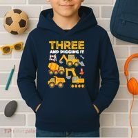 3 Three And Digging It 3rd Birthday Boy Construction Truck Kids Hoodie thumb 2