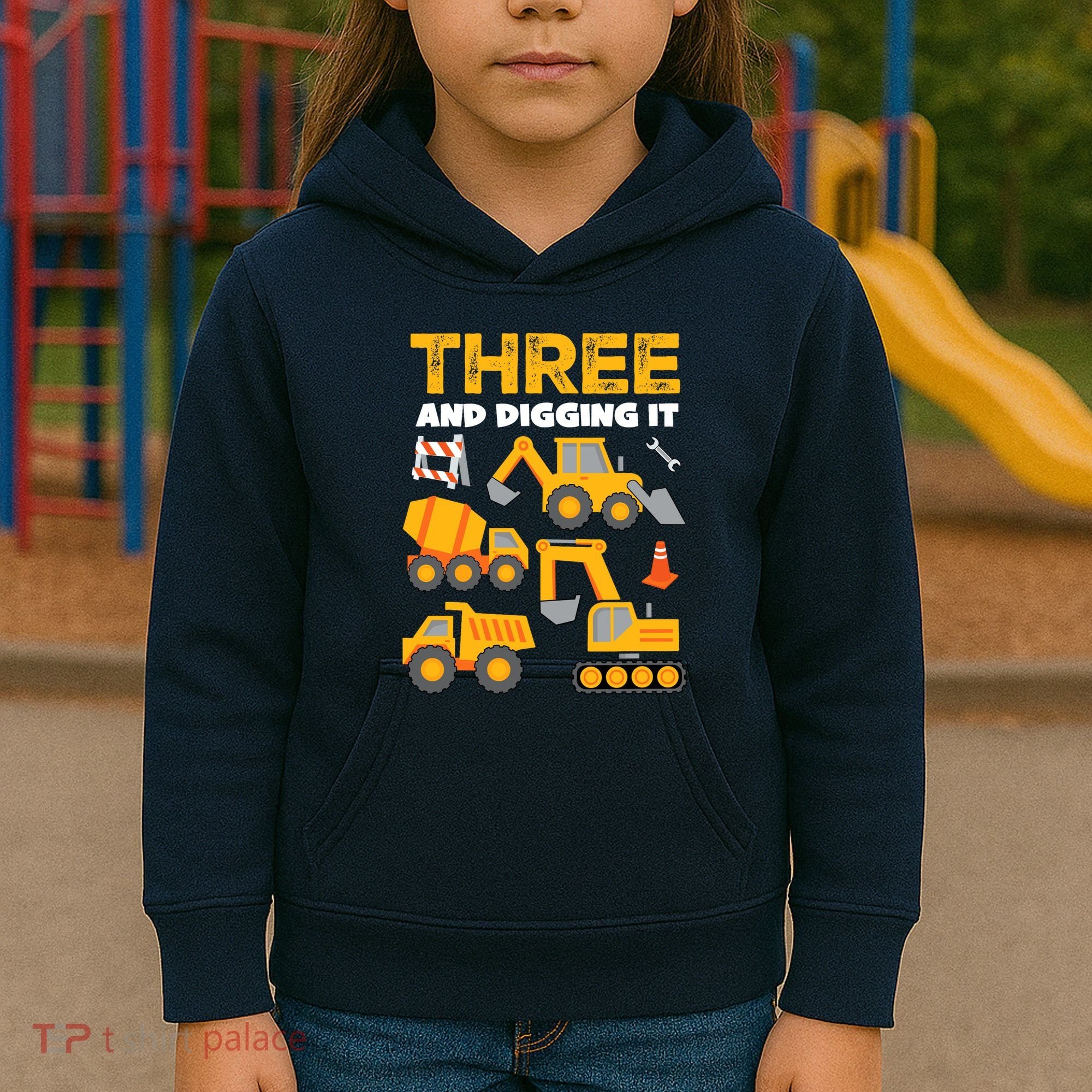 3 Three And Digging It 3rd Birthday Boy Construction Truck Kids Hoodie
