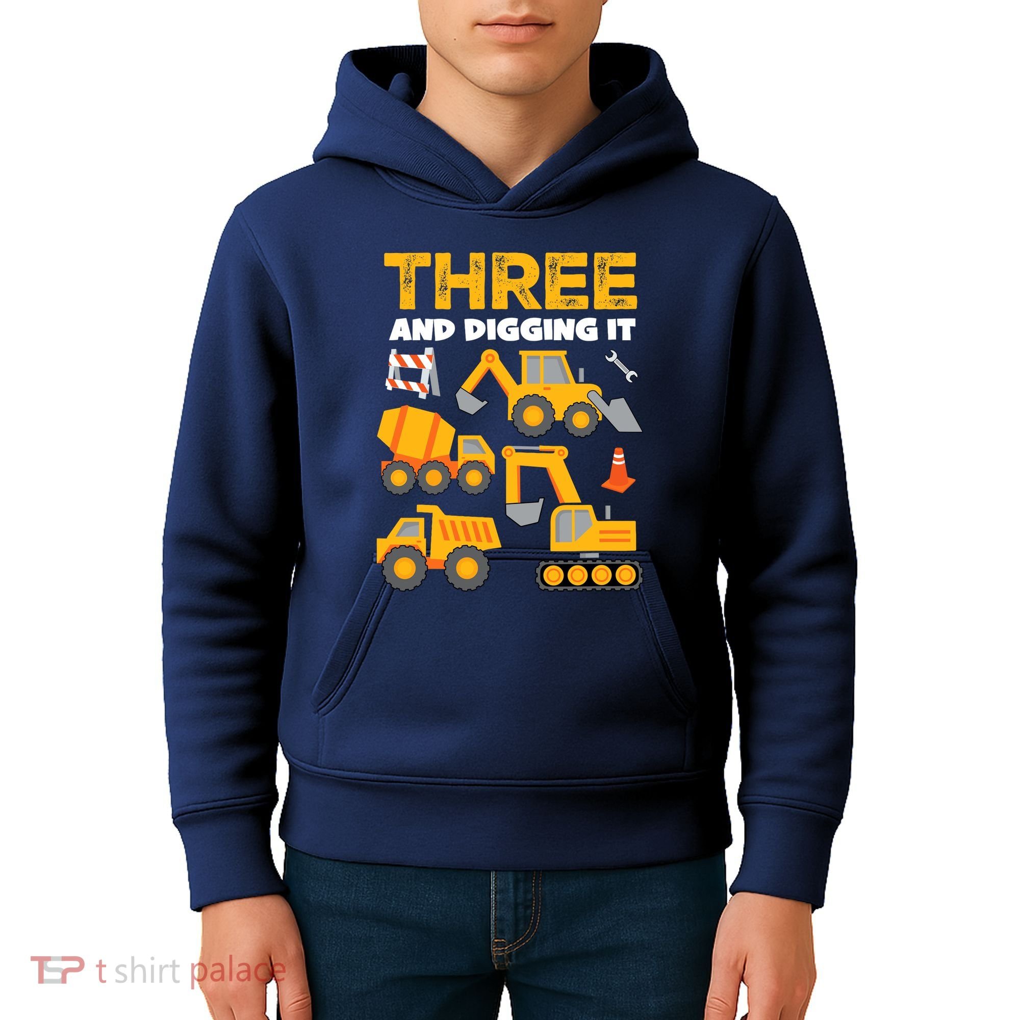 3 Three And Digging It 3rd Birthday Boy Construction Truck Kids Hoodie