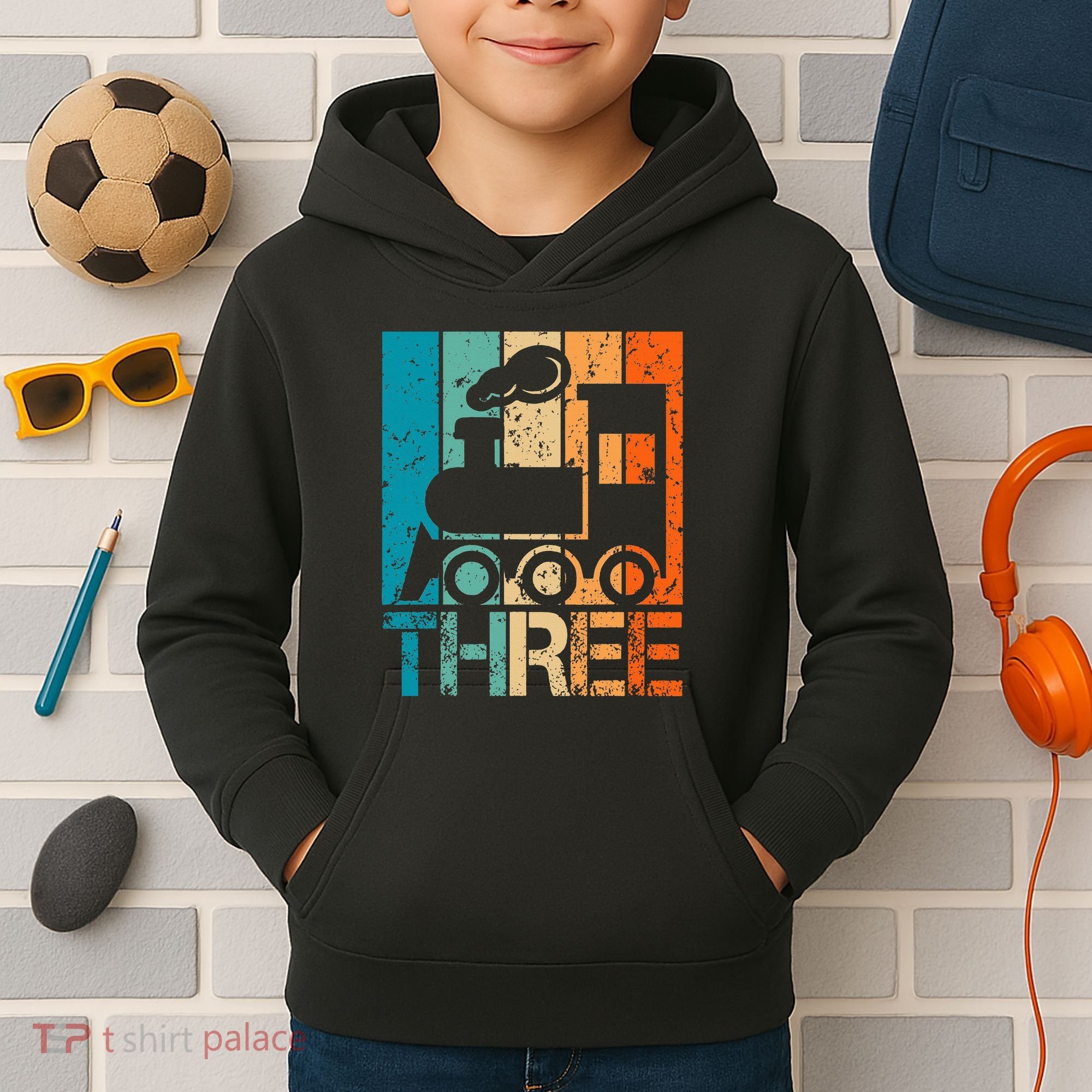 3rd Train Birthday 3 Year Old 3yr Birthday Train Kids Hoodie