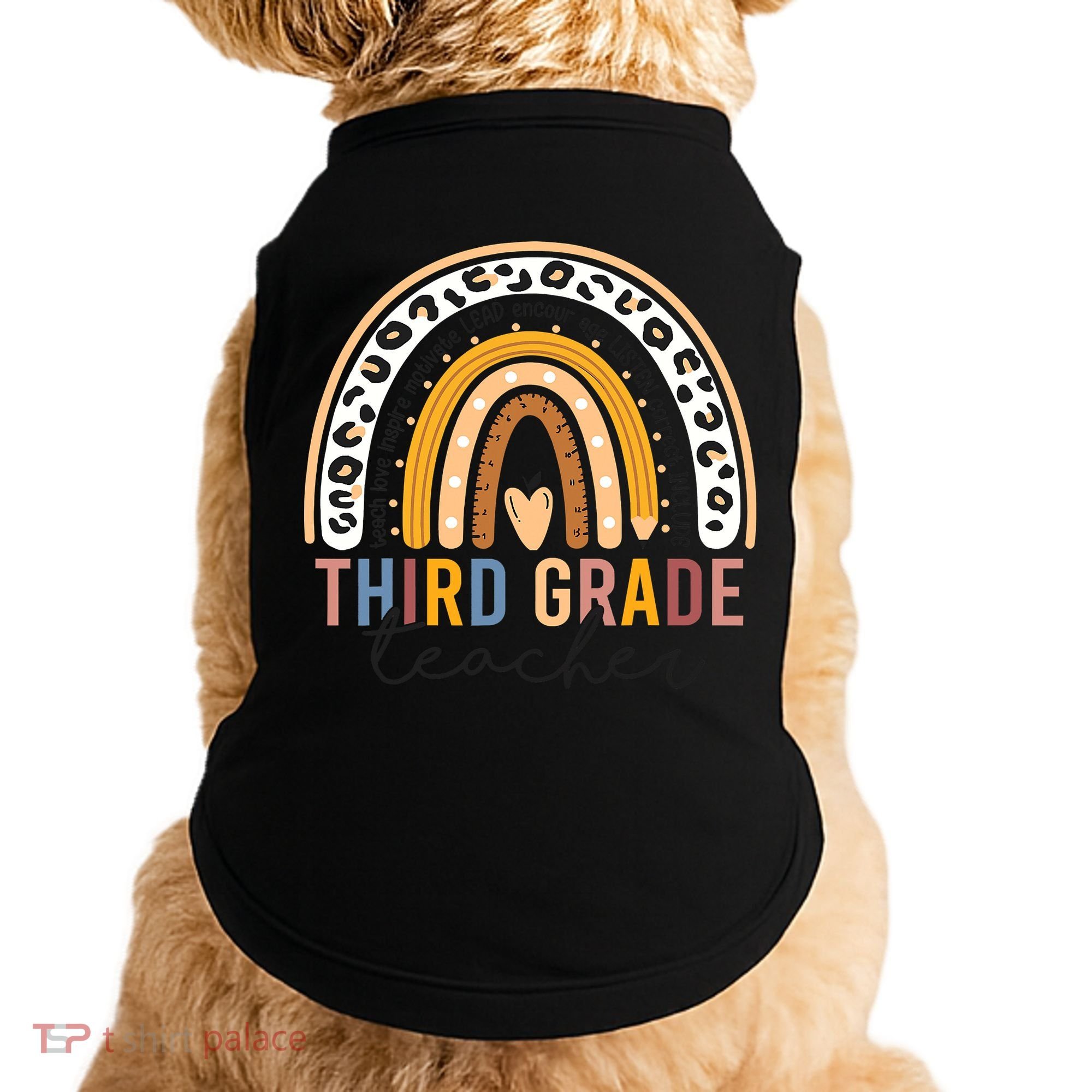 3rd Third Grade Teacher Cute Leopard Rainbow To School Doggie Tank
