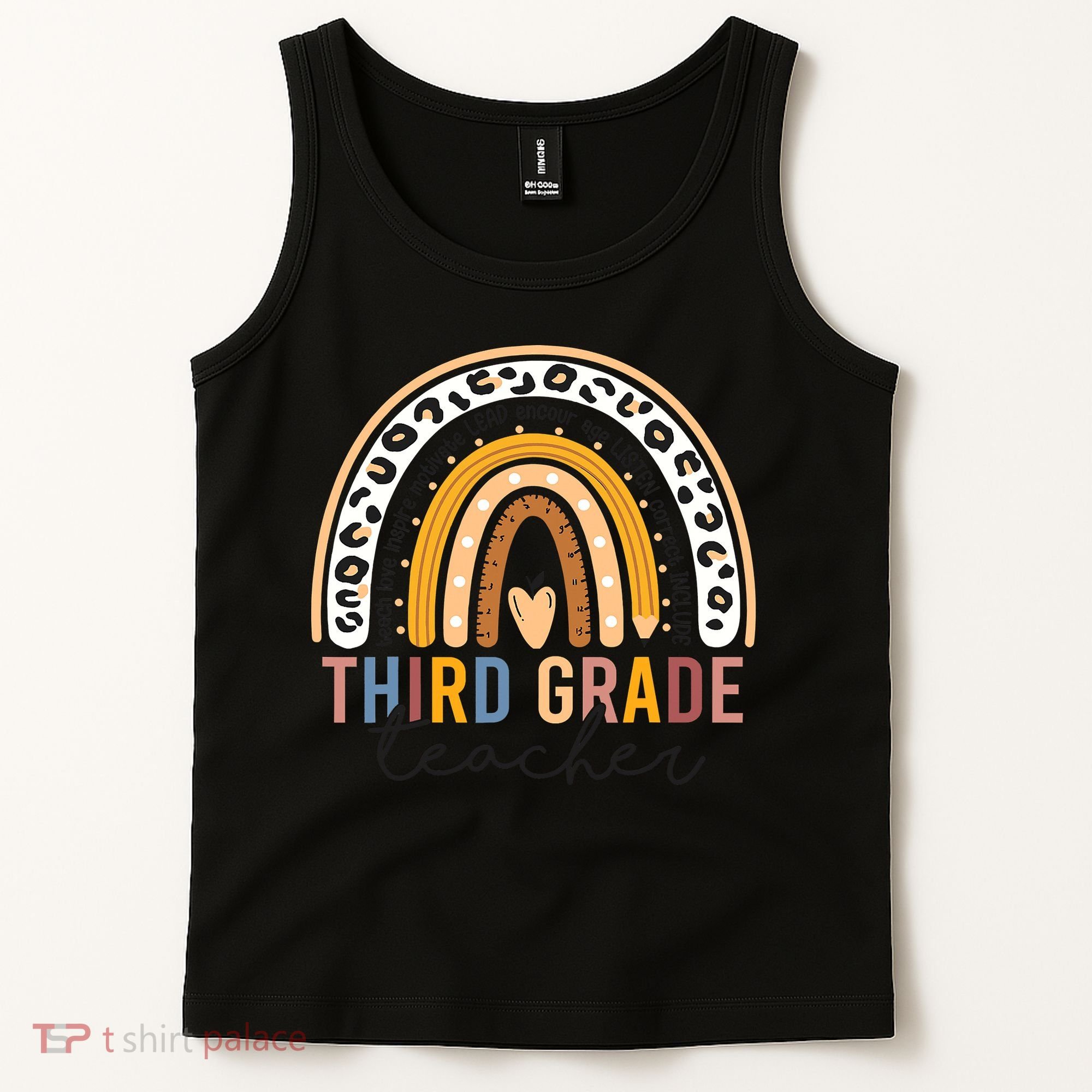 3rd Third Grade Teacher Cute Leopard Rainbow To School Tank Top