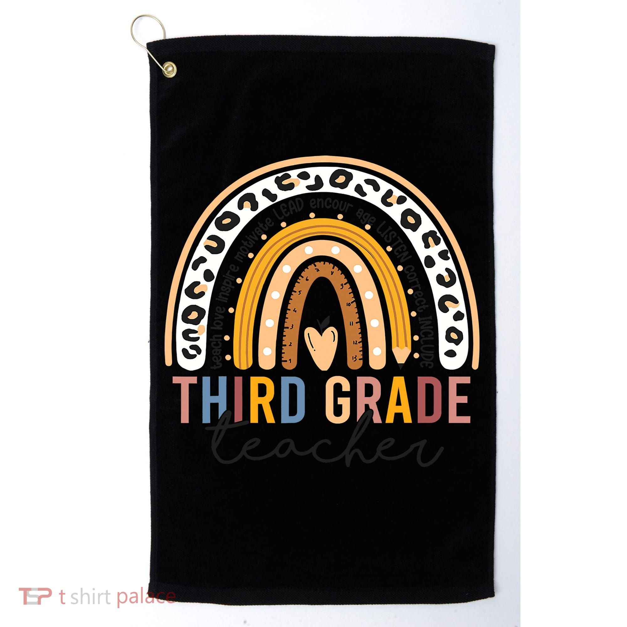 3rd Third Grade Teacher Cute Leopard Rainbow To School Golf Towel