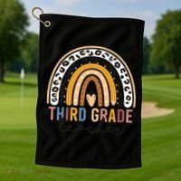 3rd Third Grade Teacher Cute Leopard Rainbow To School Golf Towel thumb 1