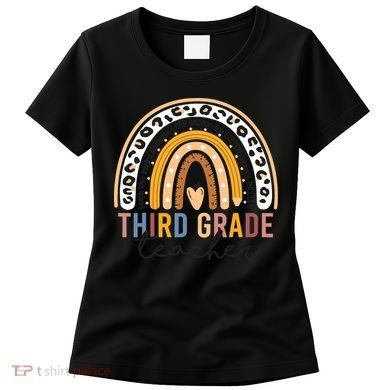 3rd Third Grade Teacher Cute Leopard Rainbow To School Women's T-Shirt