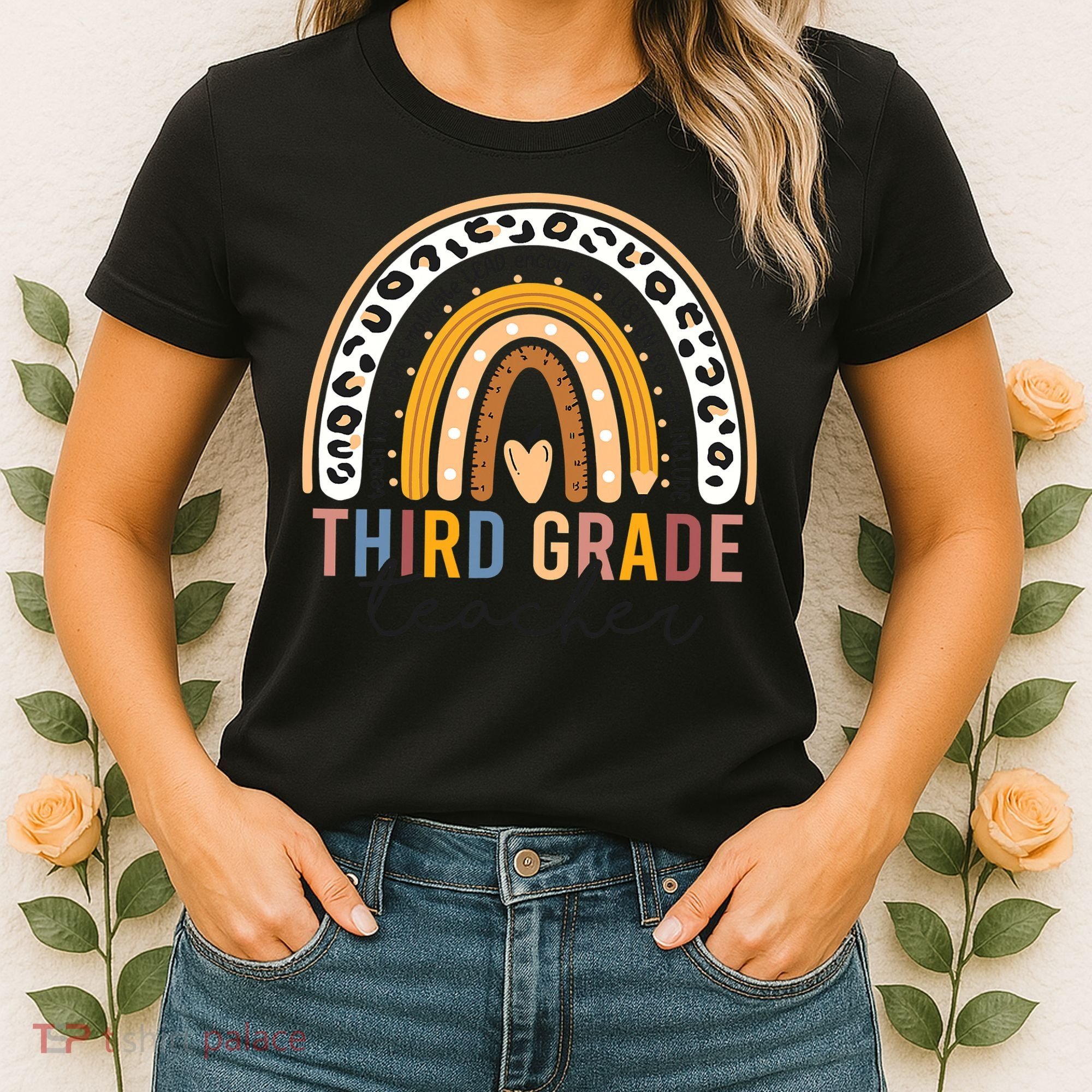 3rd Third Grade Teacher Cute Leopard Rainbow To School Women's T-Shirt