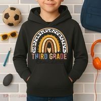 3rd Third Grade Teacher Cute Leopard Rainbow To School Kids Hoodie thumb 2