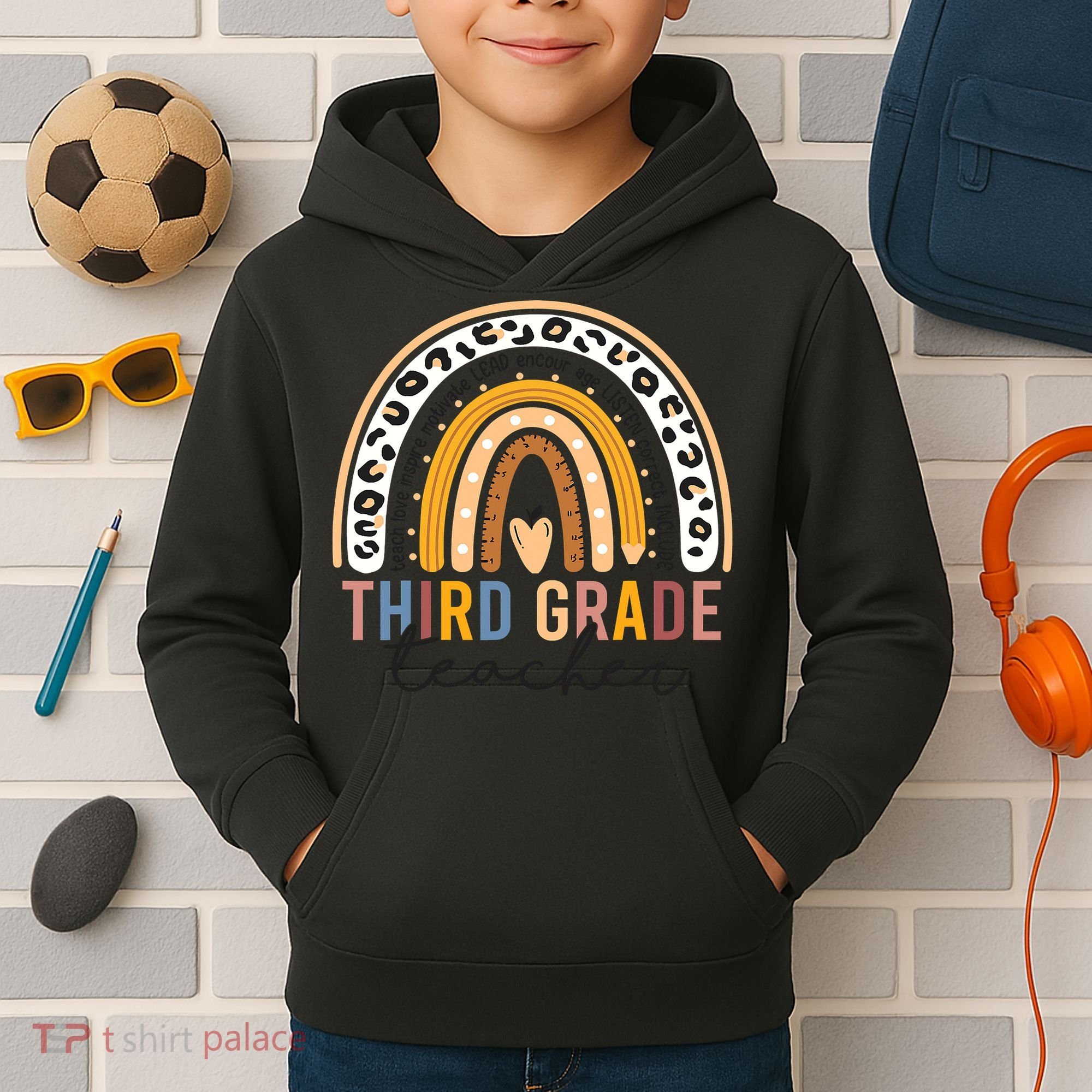 3rd Third Grade Teacher Cute Leopard Rainbow To School Kids Hoodie