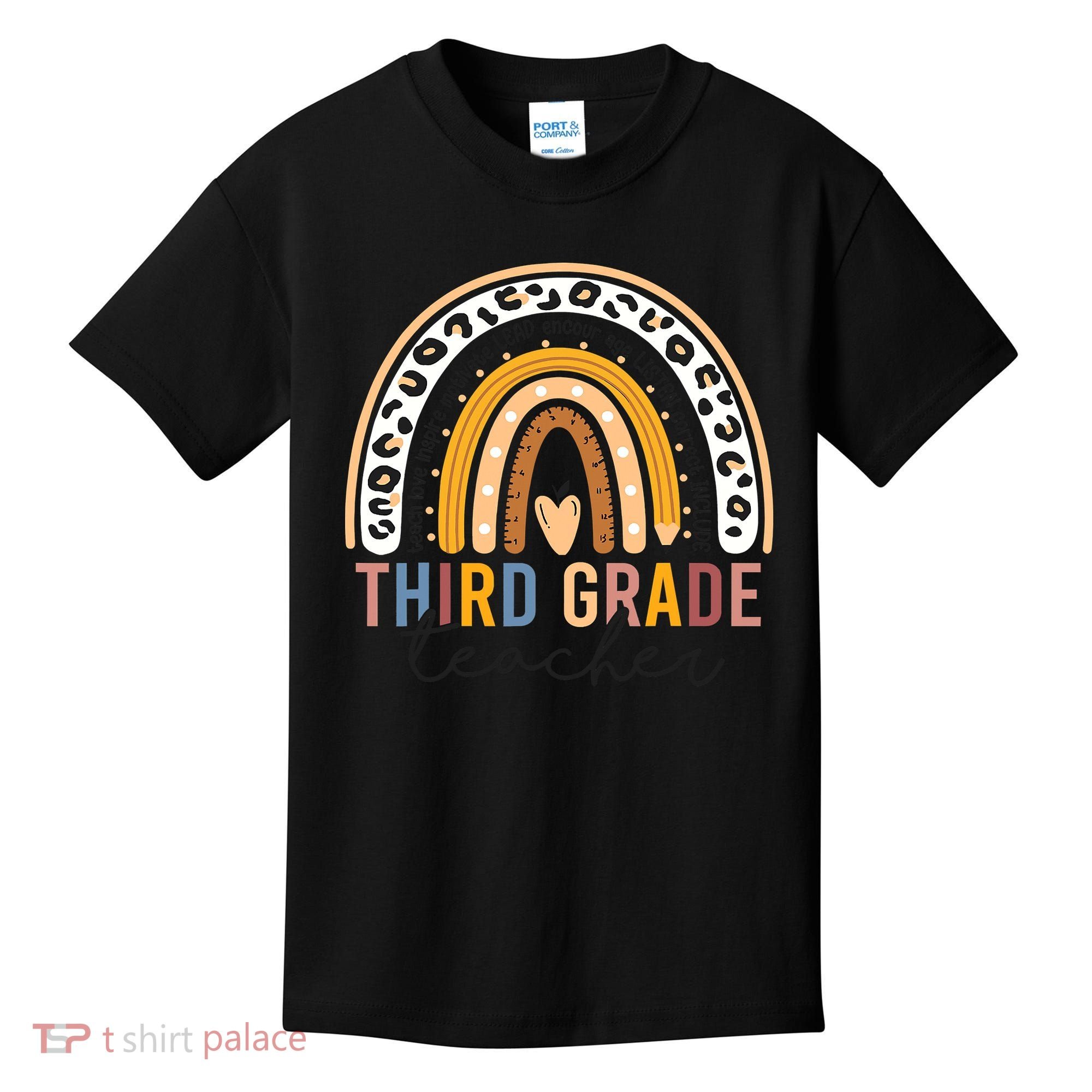 3rd Third Grade Teacher Cute Leopard Rainbow To School Kids T-Shirt