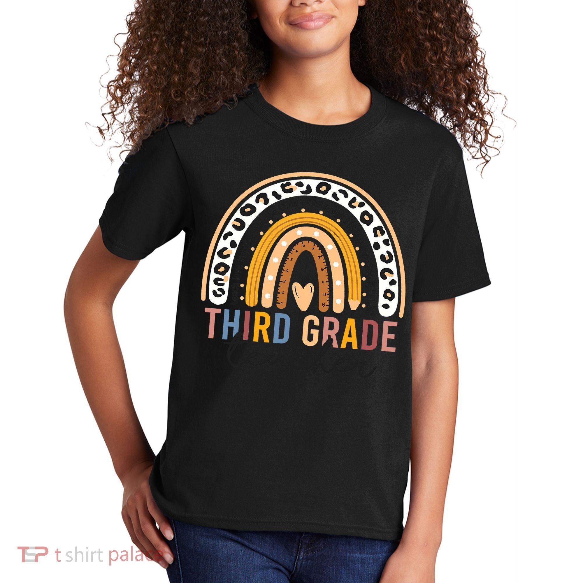 3rd Third Grade Teacher Cute Leopard Rainbow To School Kids T-Shirt