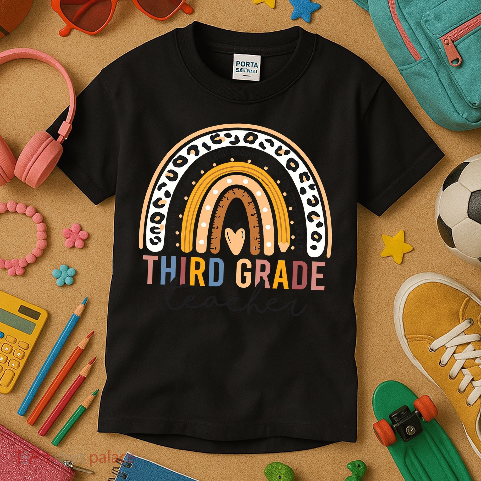 3rd Third Grade Teacher Cute Leopard Rainbow To School Kids T-Shirt