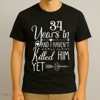 34th Wedding Anniversary For Her Wife Just Married 34 Years T-Shirt thumb 3