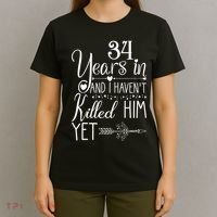 34th Wedding Anniversary For Her Wife Just Married 34 Years T-Shirt thumb 4