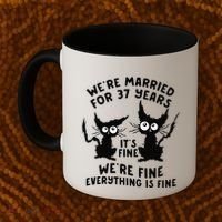 37th Wedding Anniversary 37 Years Married Its Fine Cat Funny Coffee Mug thumb 2