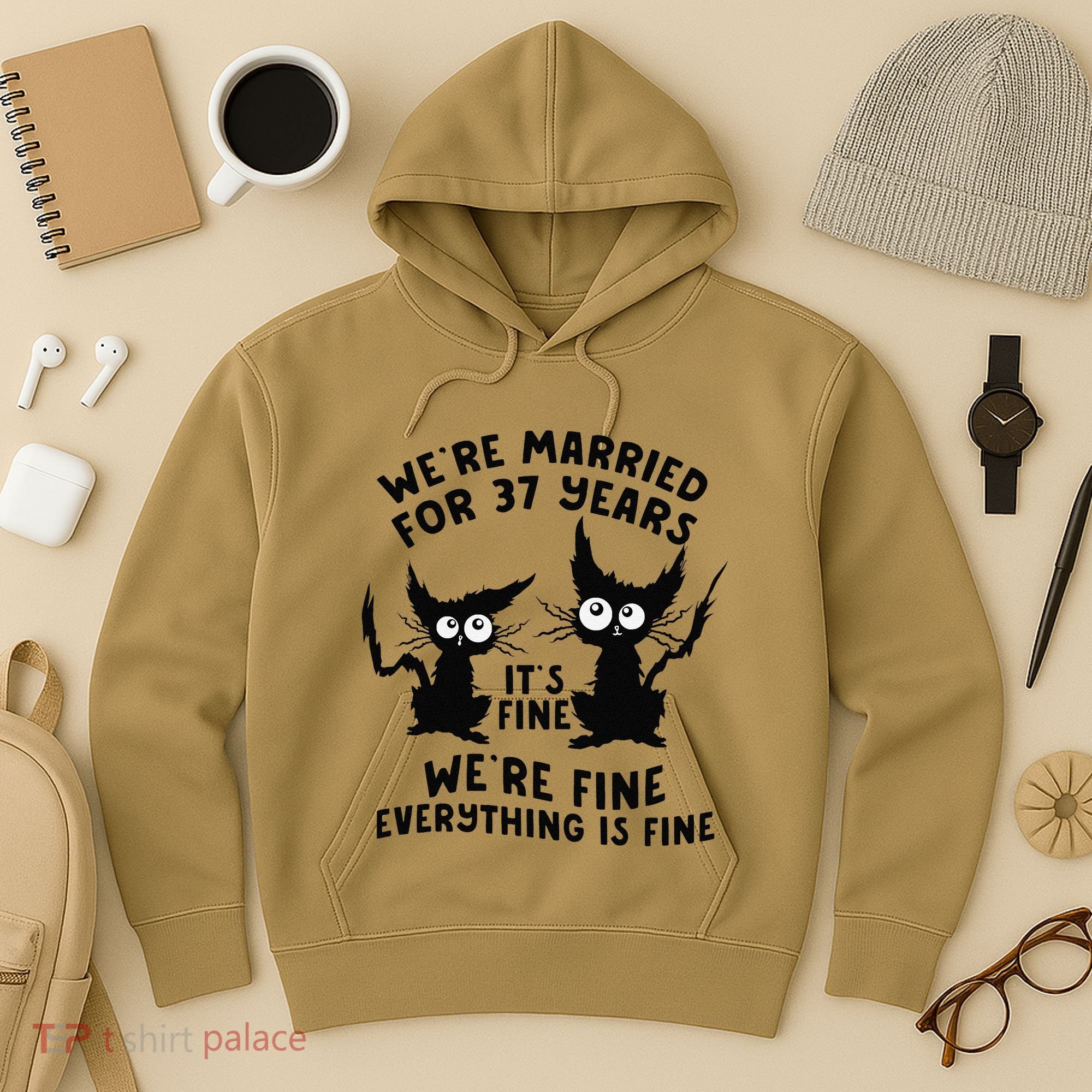 37th Wedding Anniversary 37 Years Married Its Fine Cat Funny Hoodie