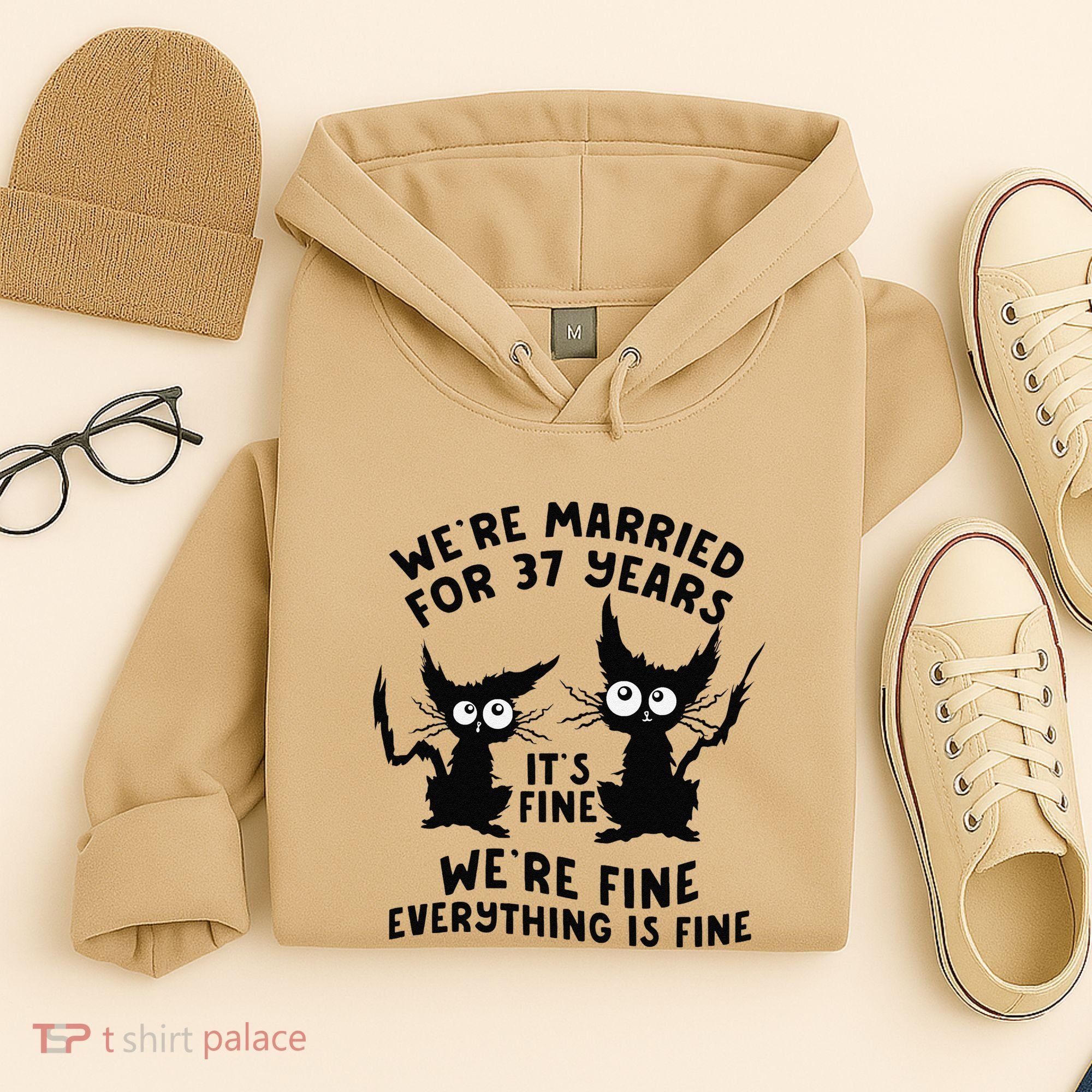 37th Wedding Anniversary 37 Years Married Its Fine Cat Funny Hoodie
