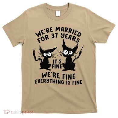 37th Wedding Anniversary 37 Years Married Its Fine Cat Funny T-Shirt