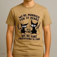 37th Wedding Anniversary 37 Years Married Its Fine Cat Funny T-Shirt thumb 3