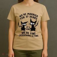 37th Wedding Anniversary 37 Years Married Its Fine Cat Funny T-Shirt thumb 4