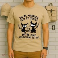 37th Wedding Anniversary 37 Years Married Its Fine Cat Funny T-Shirt thumb 6