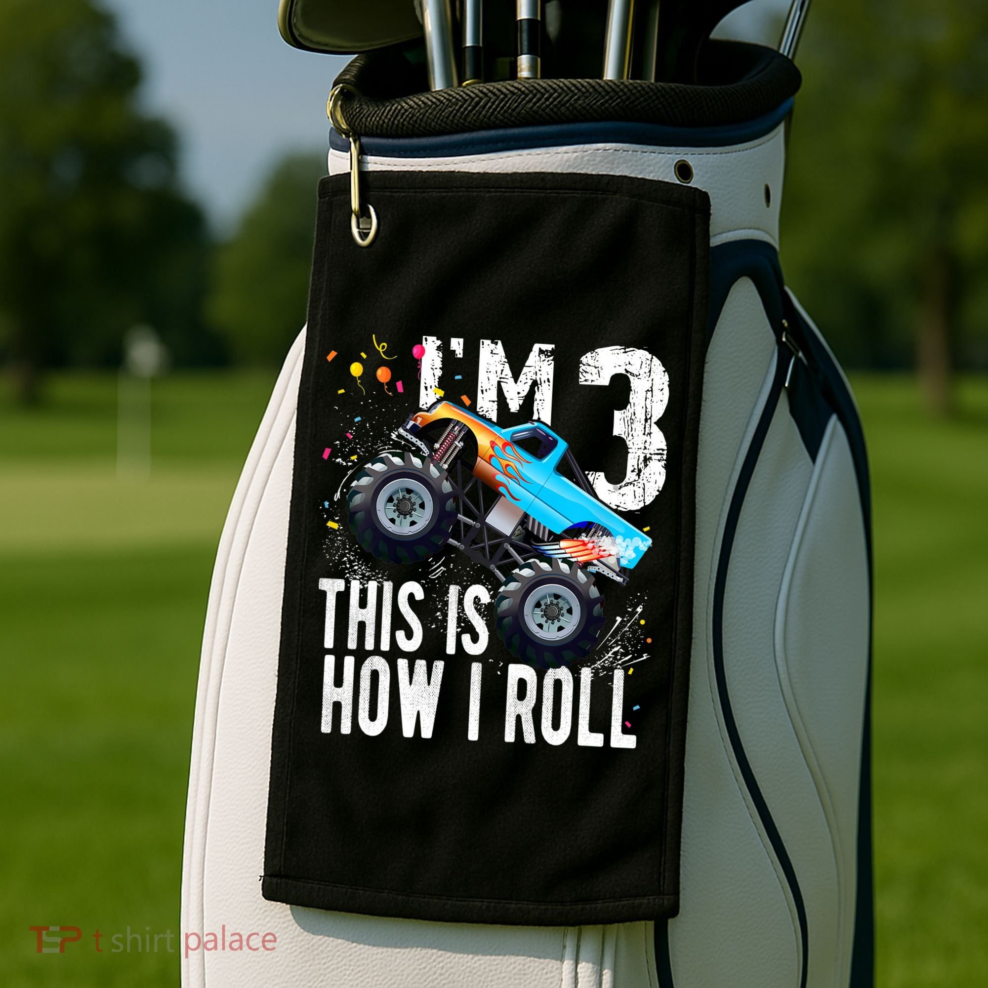 3 Year Old Gift Cool 3th Birthday Boy Gift For Monster Truck Car Lovers Golf Towel