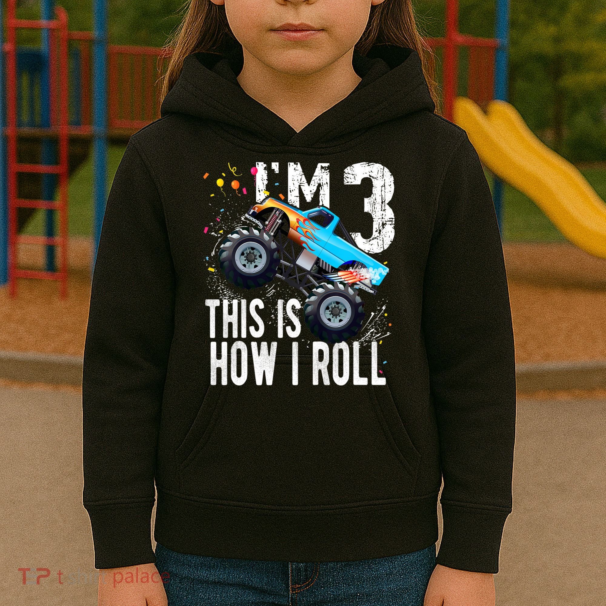 3 Year Old Gift Cool 3th Birthday Boy Gift For Monster Truck Car Lovers Kids Hoodie