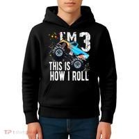 3 Year Old Gift Cool 3th Birthday Boy Gift For Monster Truck Car Lovers Kids Hoodie thumb 4