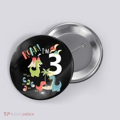 3 Year Old Roar Im 3 3rd Birthday Boy T Rex Dinosaur Button