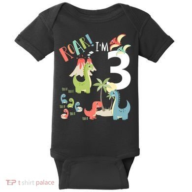 3 Year Old Roar Im 3 3rd Birthday Boy T Rex Dinosaur Baby Bodysuit