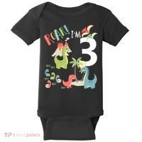 3 Year Old Roar Im 3 3rd Birthday Boy T Rex Dinosaur Baby Bodysuit thumb 0