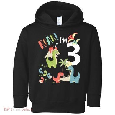 3 Year Old Roar Im 3 3rd Birthday Boy T Rex Dinosaur Toddler Hoodie