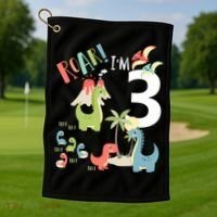 3 Year Old Roar Im 3 3rd Birthday Boy T Rex Dinosaur Golf Towel thumb 1