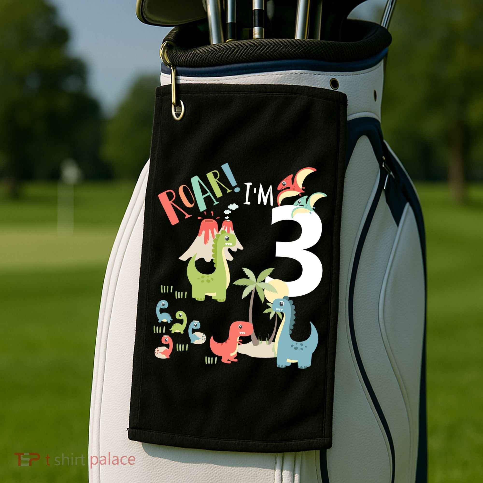 3 Year Old Roar Im 3 3rd Birthday Boy T Rex Dinosaur Golf Towel