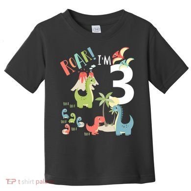 3 Year Old Roar Im 3 3rd Birthday Boy T Rex Dinosaur Toddler T-Shirt