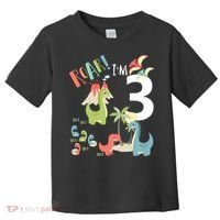 3 Year Old Roar Im 3 3rd Birthday Boy T Rex Dinosaur Toddler T-Shirt thumb 0