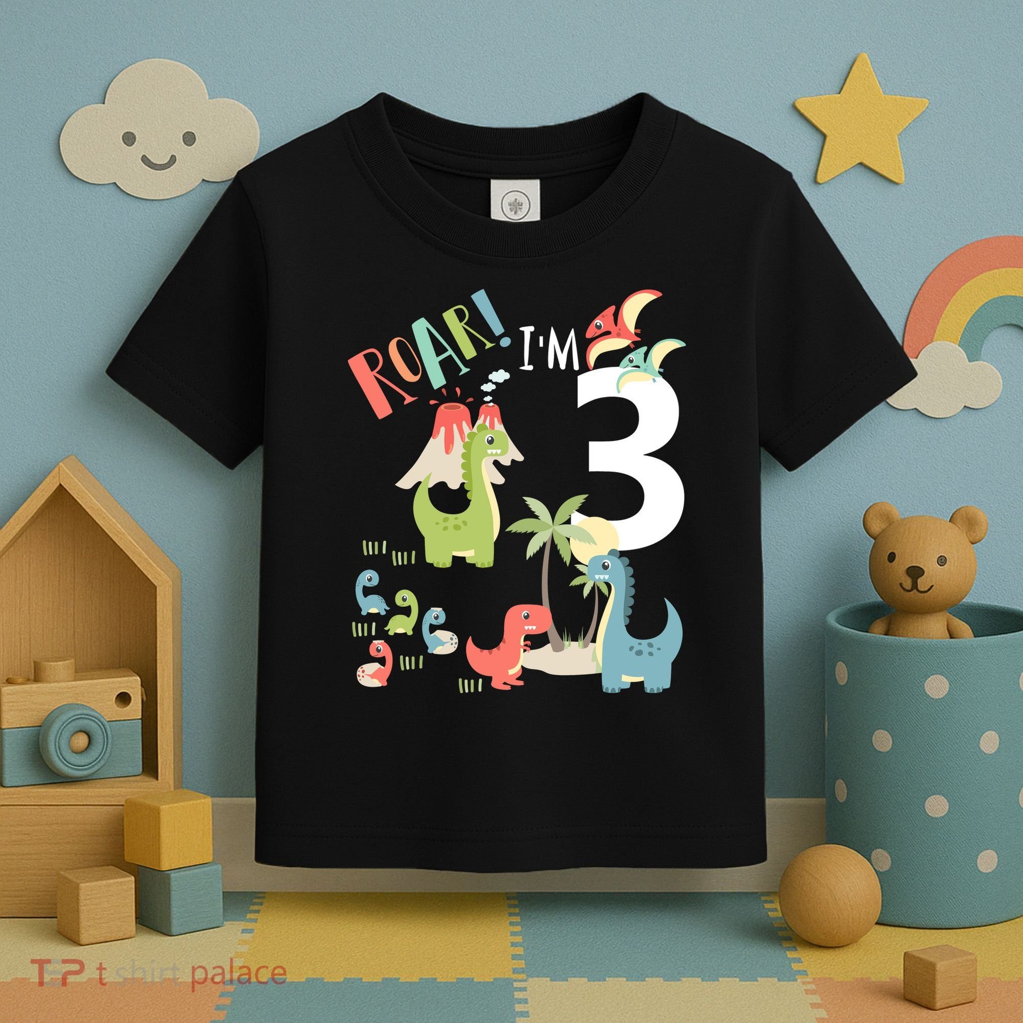 3 Year Old Roar Im 3 3rd Birthday Boy T Rex Dinosaur Toddler T-Shirt