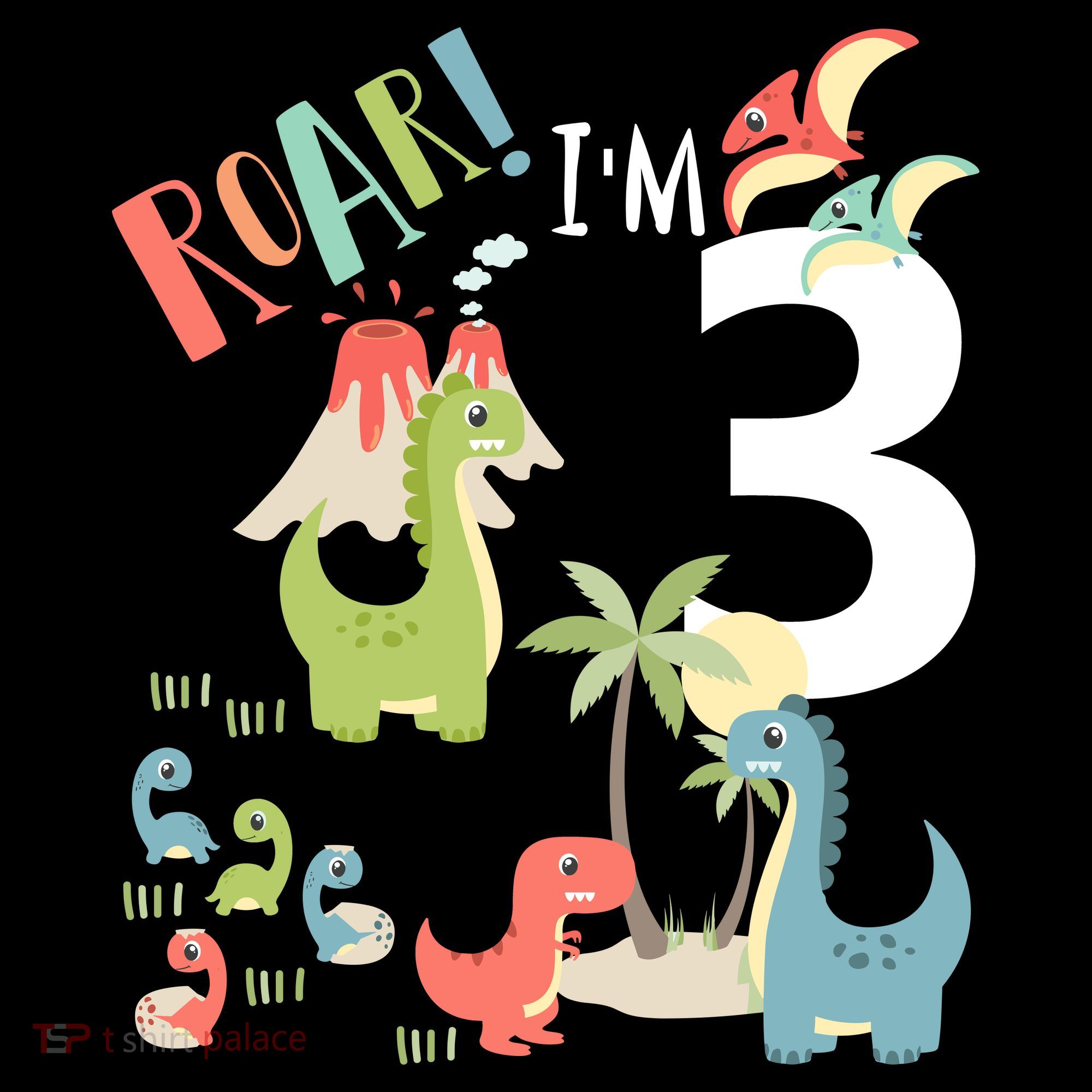 3 Year Old Roar Im 3 3rd Birthday Boy T Rex Dinosaur Toddler T-Shirt