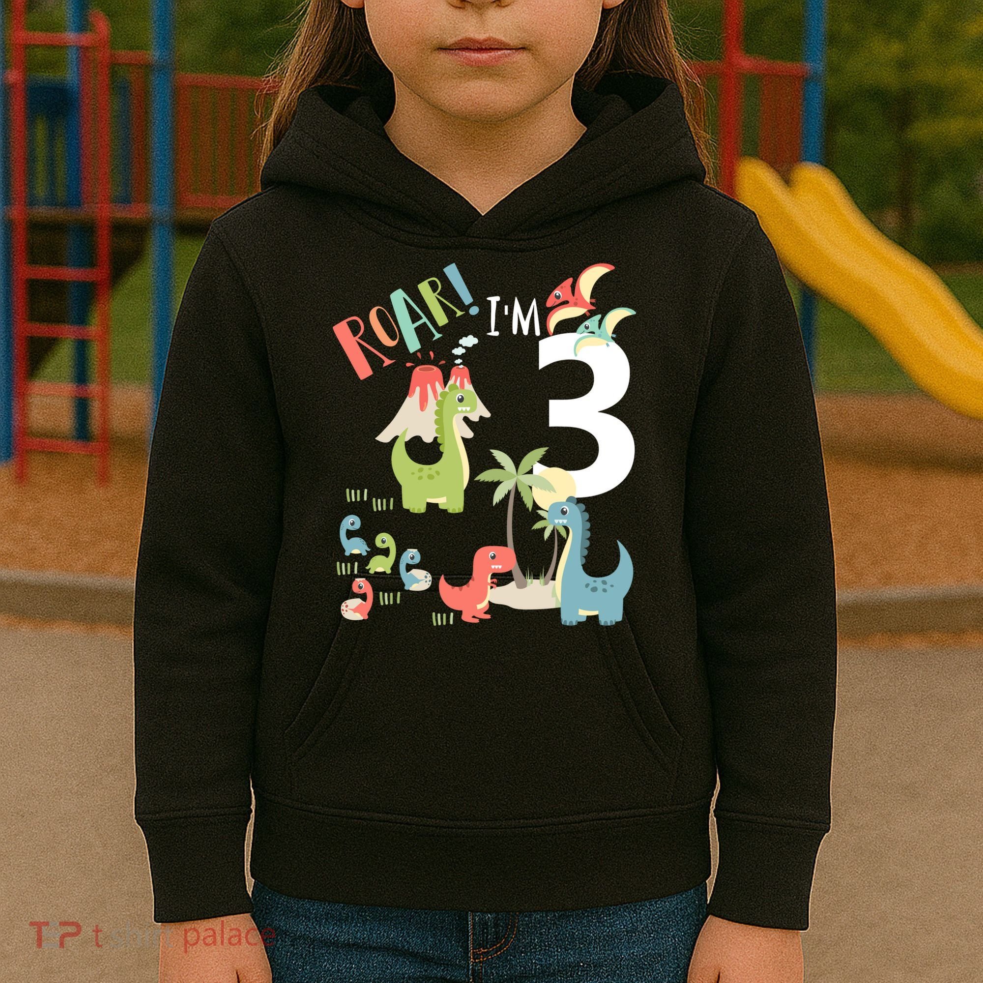 3 Year Old Roar Im 3 3rd Birthday Boy T Rex Dinosaur Kids Hoodie